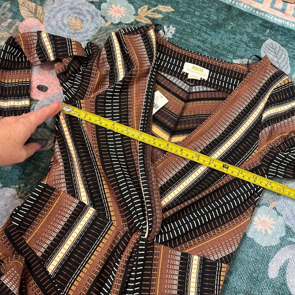 Anthropologie Maeve Midi Dress NWT Striped Wrap Knit Retro Brown XSP Zig Zag XS - Picture 12 of 15